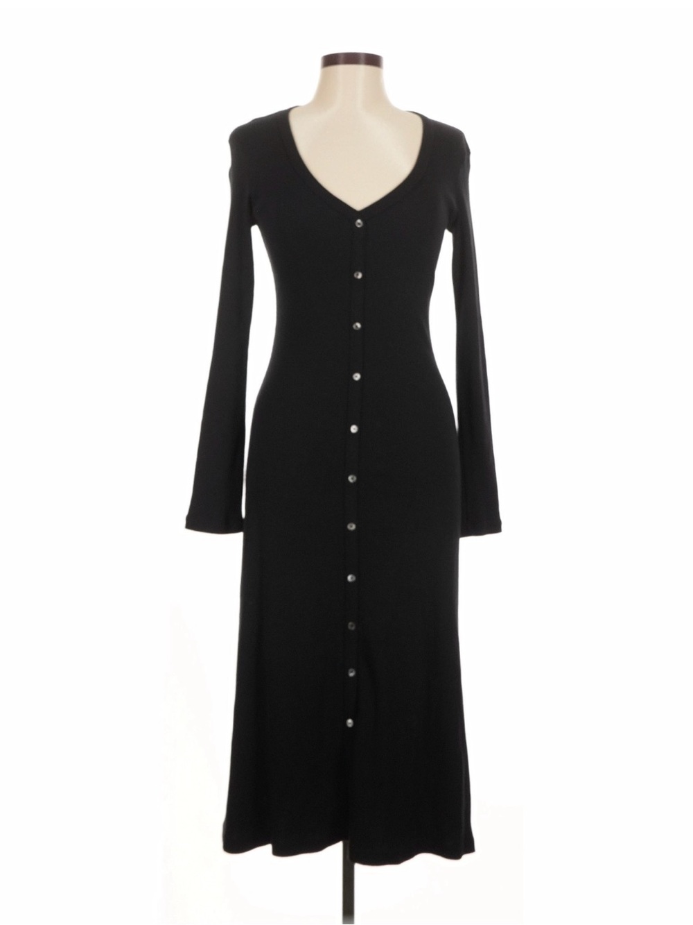 Classic Black Button-Front Long Sleeve Dress